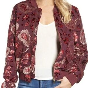 KAS New York Burgundy Paisley Ashlyn Velvet Burnout Bomber Jacket XS 🌹 like NEW!